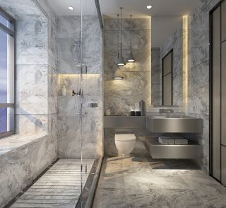 2023现代别墅卫生间浴室防滑地砖装修设计图片