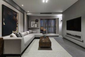 现代简约风格客厅灰色沙发装修效果图2023