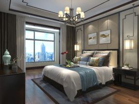 2023新中式风格卧室双层窗帘装修效果图片