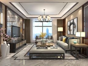 2023新中式别墅客厅微晶石电视背景墙装修图片