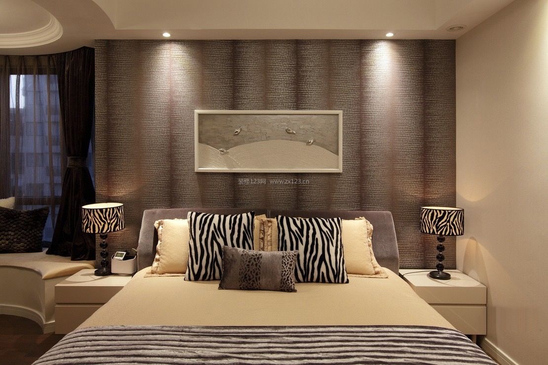 2023卧室现代风格床头壁纸背景墙装修效果图赏析
