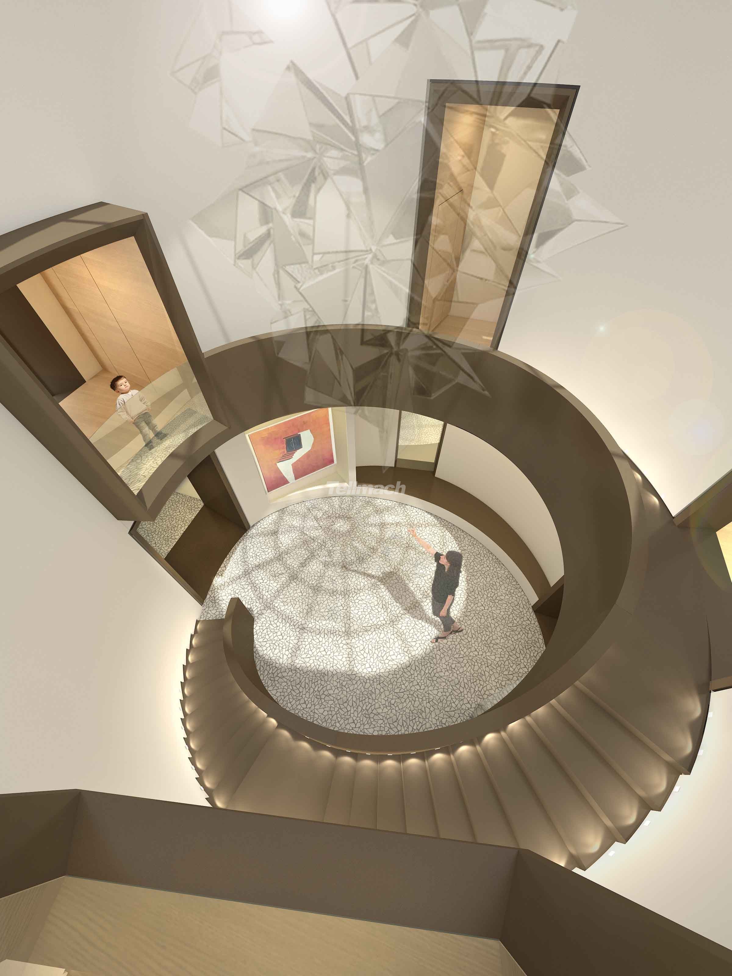 2023现代别墅室内木制旋转楼梯装修设计图片