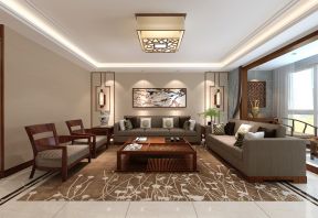 2023大气新中式客厅地毯搭配装修效果图片