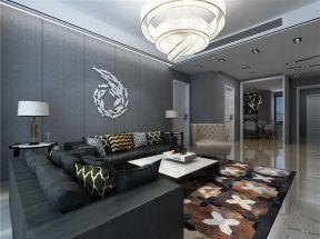 2023现代别墅客厅黑色沙发装修效果图片