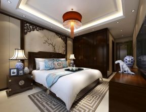 2020中式主卧室房装修效果图 卧室床头背景墙装修图