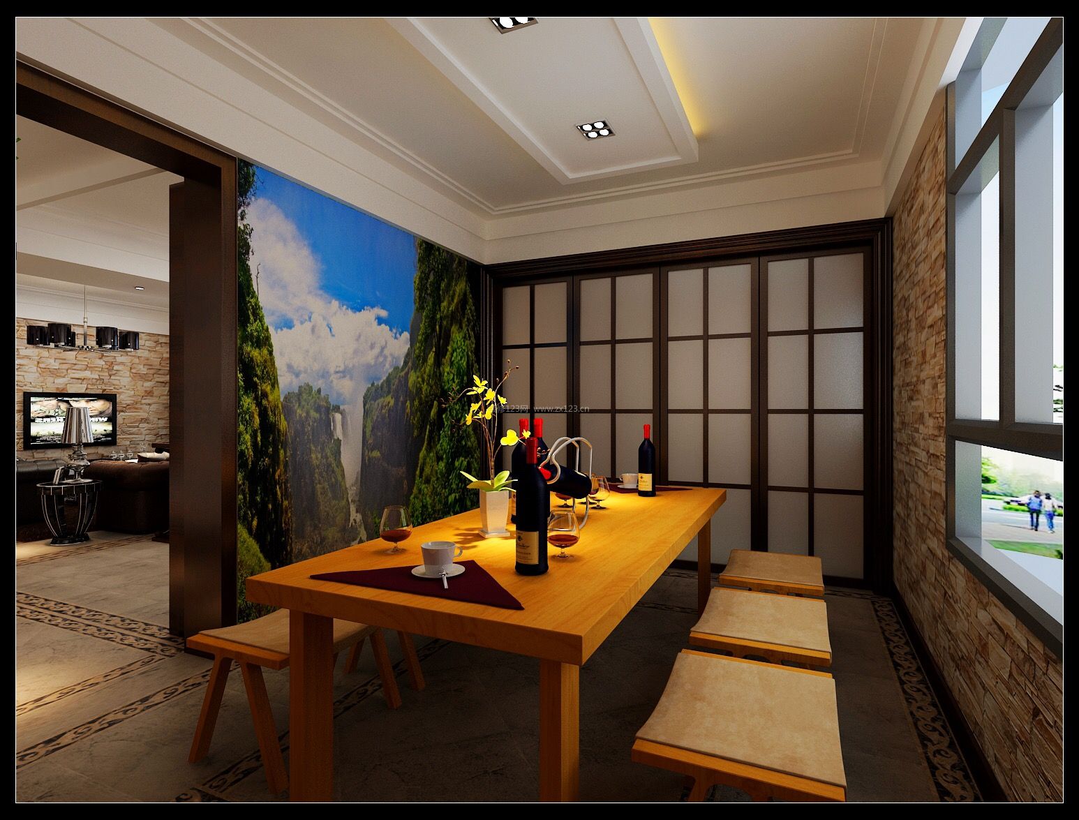后現(xiàn)代餐廳紅酒裝修效果圖