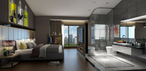 2023现代别墅卧室带卫生间装修效果图