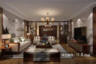 2023古典中式风格客厅沙发背景墙设计效果图