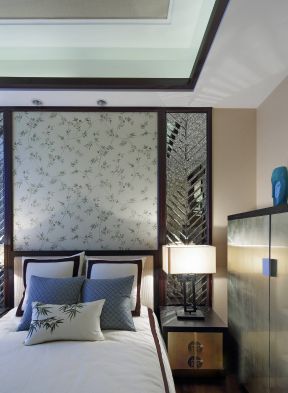2023舒适新中式风格卧室床头背景墙装修效果图欣赏