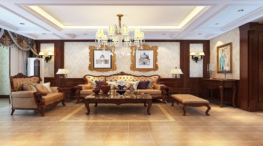 美式风格客厅真皮沙发装修效果图片2023
