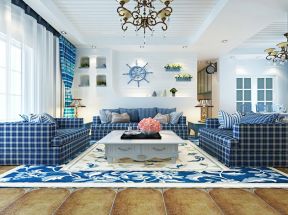 2023地中海风格客厅布艺组合沙发摆放装修设计图片