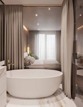 2023现代古典风格卧室卫生间浴缸装修图片