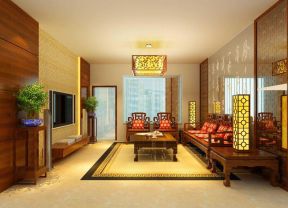 2023中式客厅实木悬空电视柜设计效果图