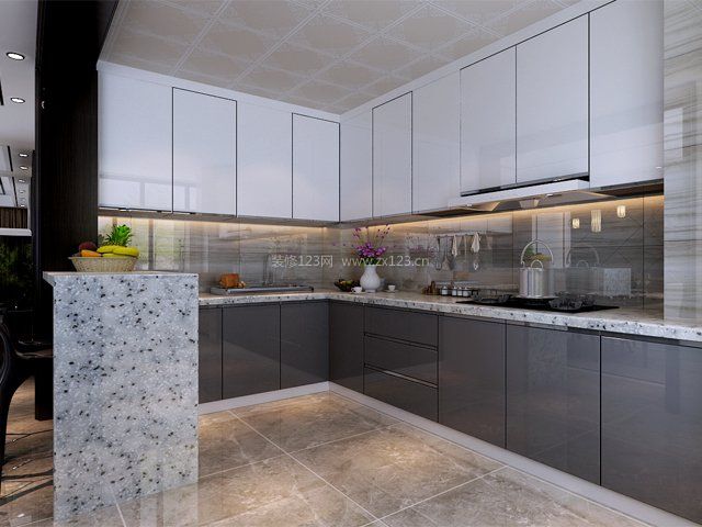 2023厨房现代简约风格厨房集成吊顶装修效果图片