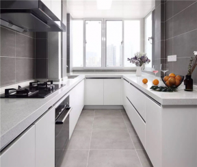 简约现代厨房装修效果图 2020灰色瓷砖背景墙效果图