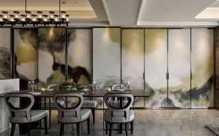 新中式别墅餐厅室内背景墙面装修