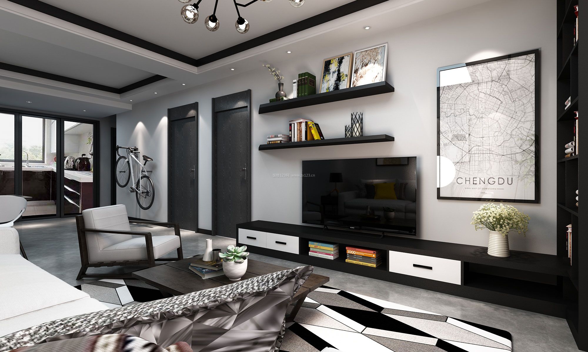 室内家装现代简约风格 2020客厅搁物架造型图片