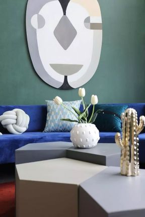 2023现代简欧客厅蓝色沙发装修效果图