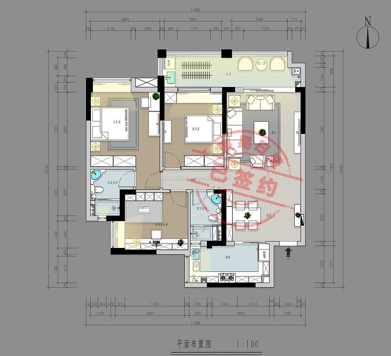 奧園公園一號130㎡新中式風(fēng)裝修效果圖