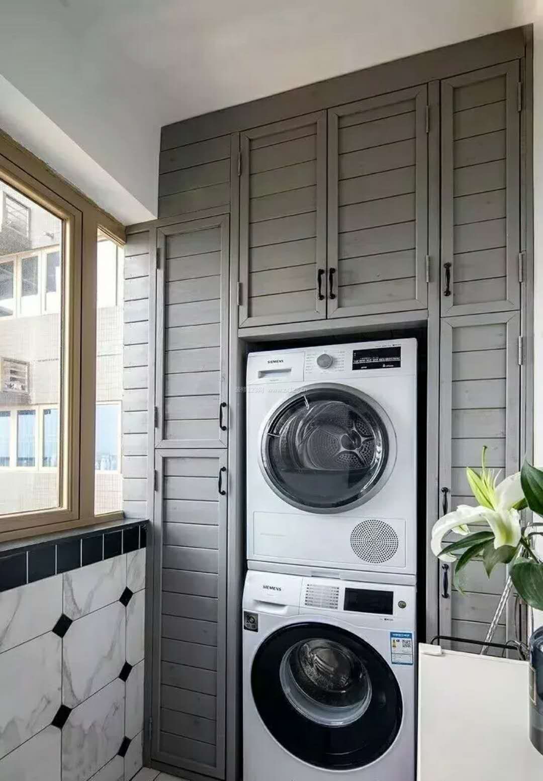 2023现代北欧风格洗衣机放阳台装修效果图片