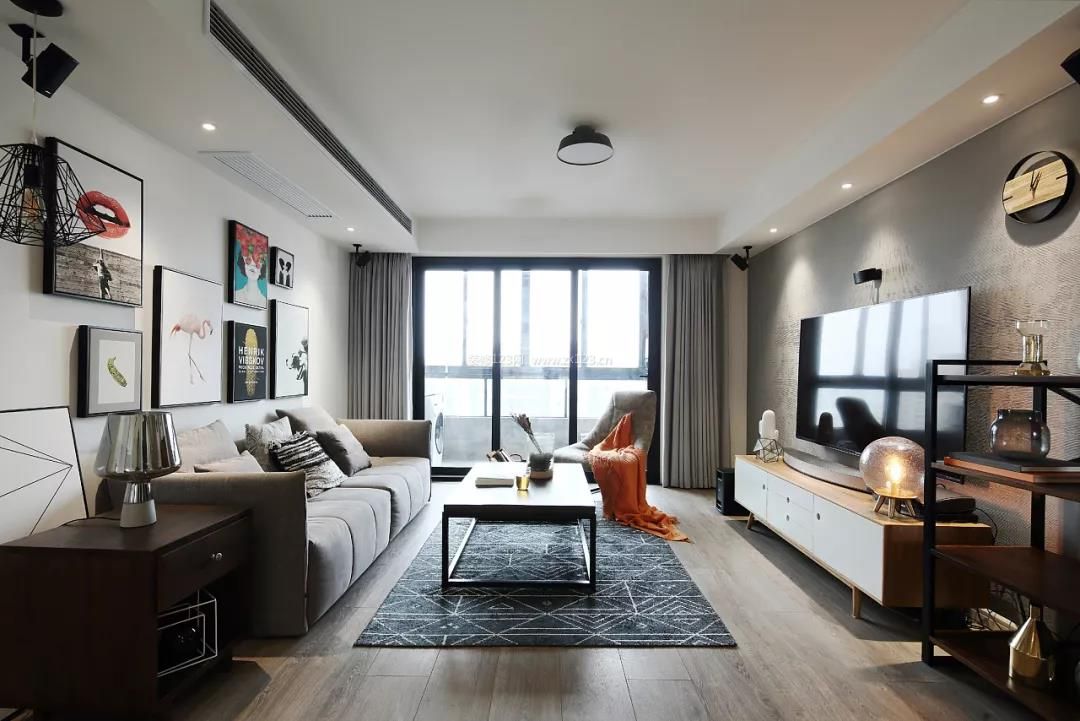 现代混搭风格客厅灰色沙发效果图