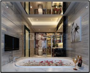 现代浴室大理石包裹浴缸装修效果图片