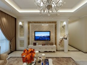 简欧式客厅装修效果图 2020瓷砖电视背景墙装修效果图
