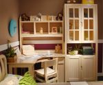 儿童房松木家具书桌书柜一体设计图片