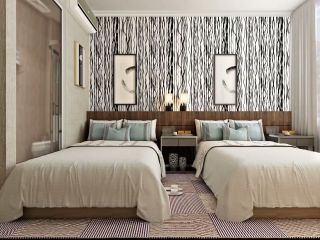 2023主题酒店房间床头壁纸背景墙装修效果图