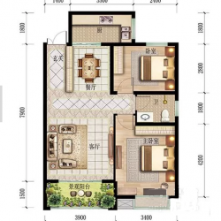 项目一期C2户型， 2室2厅1卫1厨， 建筑面积约87.49平米