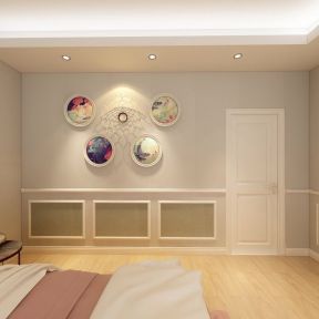简约现代卧室装修效果图 护墙板装修效果图片