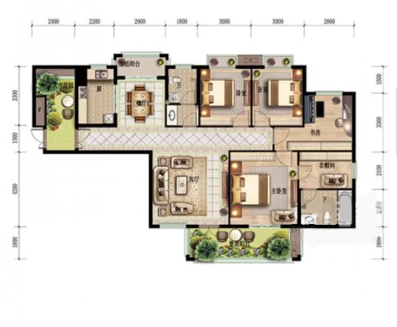 项目一期D2户型， 4室2厅2卫1厨， 建筑面积约157.64平米