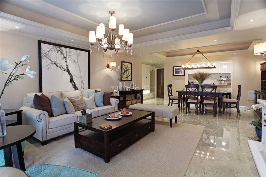 简约美式风格客厅 客厅沙发摆放装修效果图片