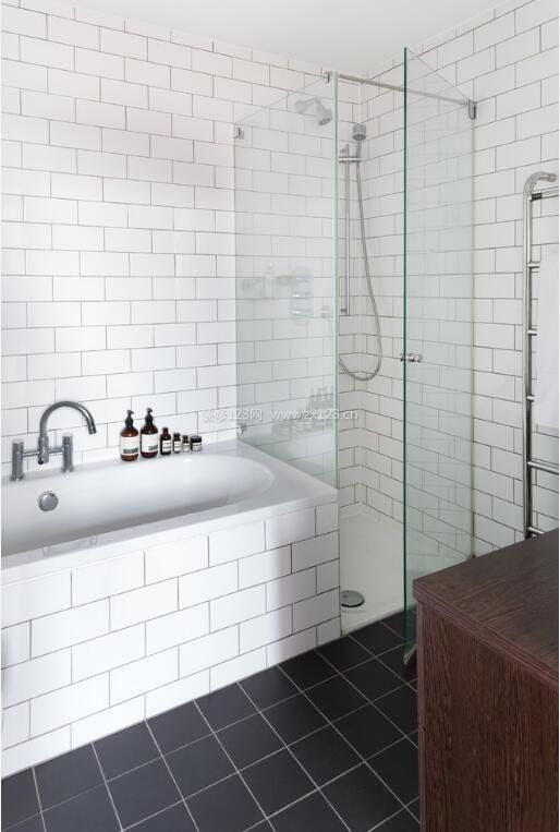 现代卫生间装潢黑白瓷砖效果图