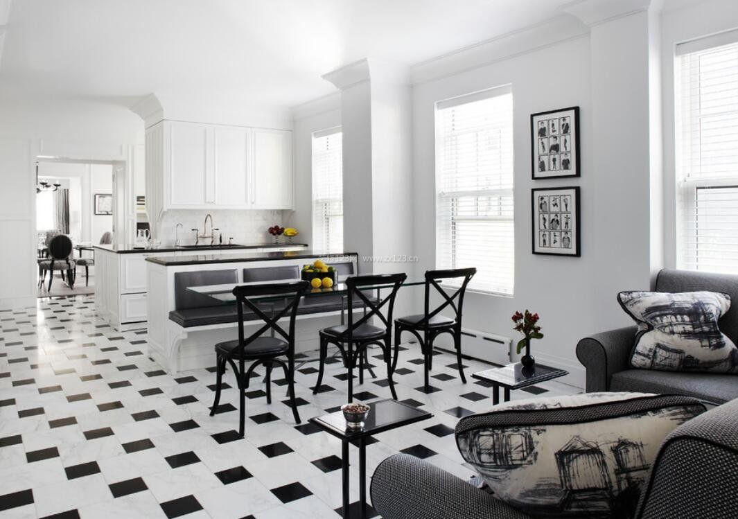 极简欧式客厅黑白瓷砖效果图
