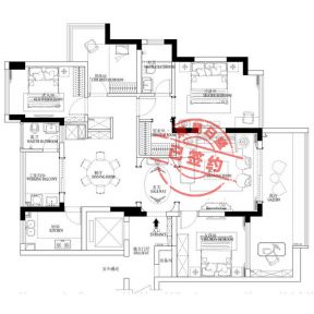 外灘一號145㎡三居室美式風格效果圖