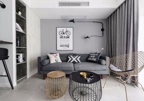 家装现代简约客厅效果图 灰色窗帘装修效果图片