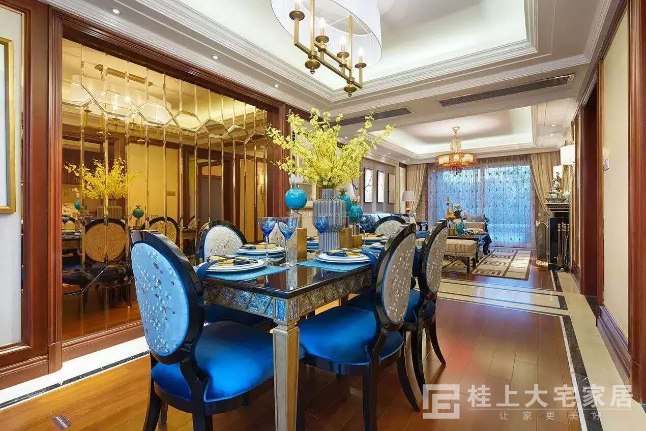 2023時(shí)尚新中式餐廳鏡面背景墻裝修效果圖片