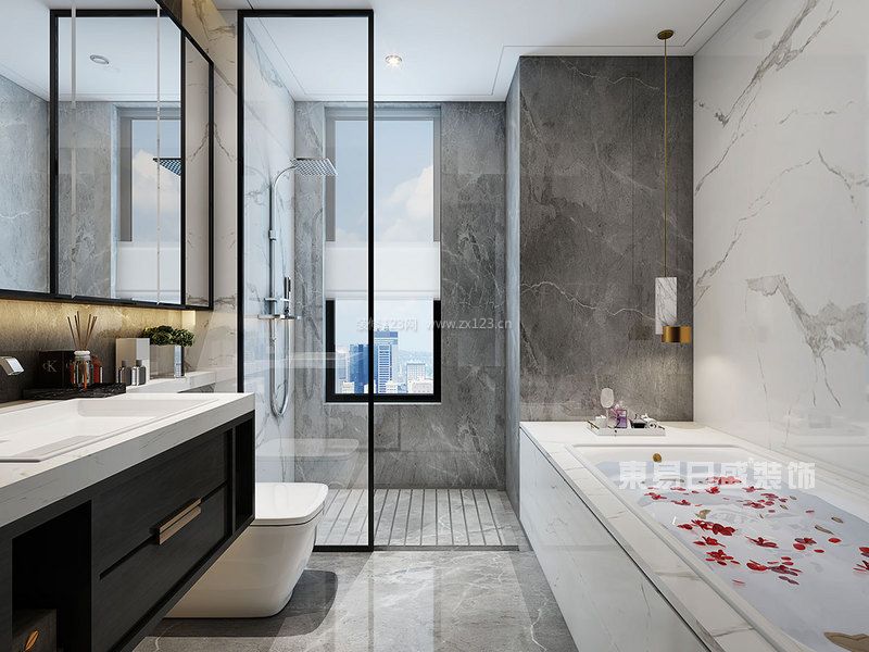 2023简约舒适新中式风格浴室浴缸设计图