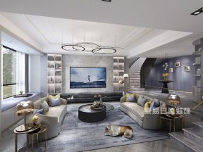 2023现代复式客厅石材电视墙设计效果图案例