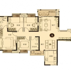 智慧高层A户型， 4室2厅2卫1厨， 建筑面积约142.00平米