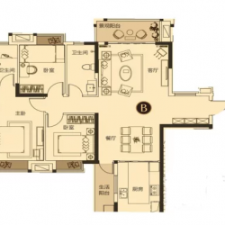 智慧高层B户型， 3室2厅2卫1厨， 建筑面积约127.00平米
