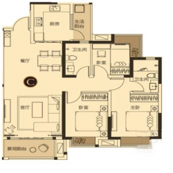 智慧高层C户型， 3室2厅2卫1厨， 建筑面积约109.00平米