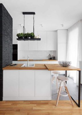 北欧风格厨房白色窗帘装修设计效果图片