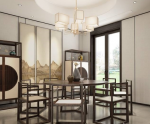 2023简约舒适新中式风格餐厅实木餐桌椅布置图