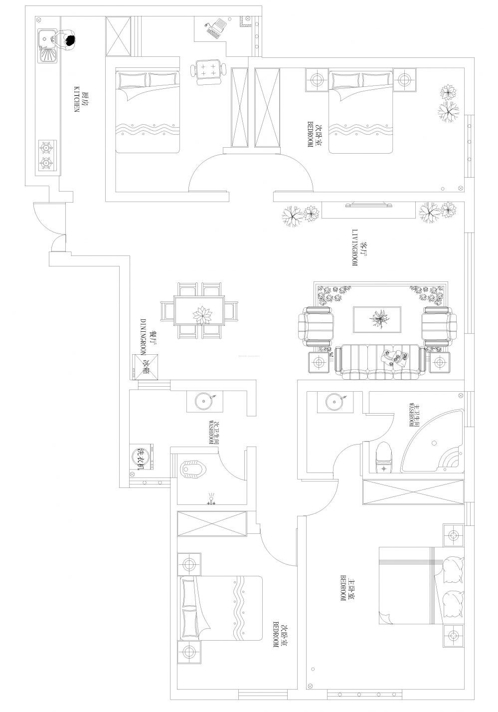 2023四居室平面户型图设计