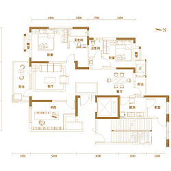 A4户型， 3室2厅2卫0厨， 建筑面积约144.03平米