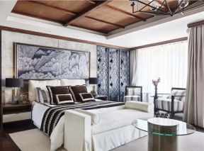 东南亚风情别墅卧室实木吊顶设计图