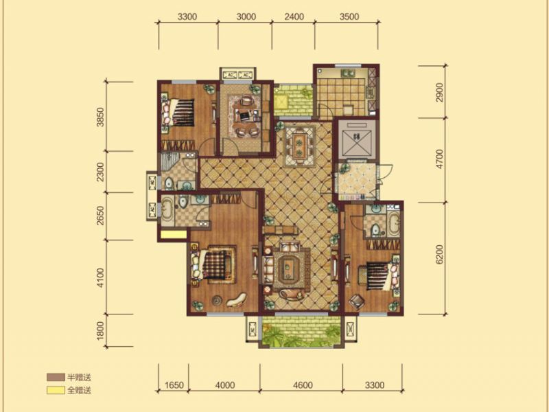 西安东方米兰国际城洛城绘a户型, 3室2厅2卫0厨, 建筑