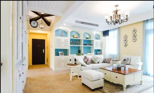 简约地中海风格客厅组合布艺沙发装修图片